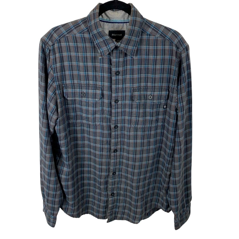 Marmot Men's M Charcoal Grey Midweight Flannel Plaid Shirt Hiking Outdoor